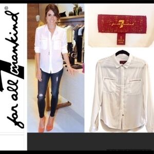 7 For All Mankind Silk Cream Blouse Small